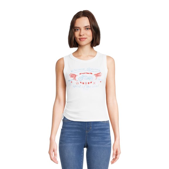 Self Esteem Juniors Graphic Tank Top with Ruched Sides