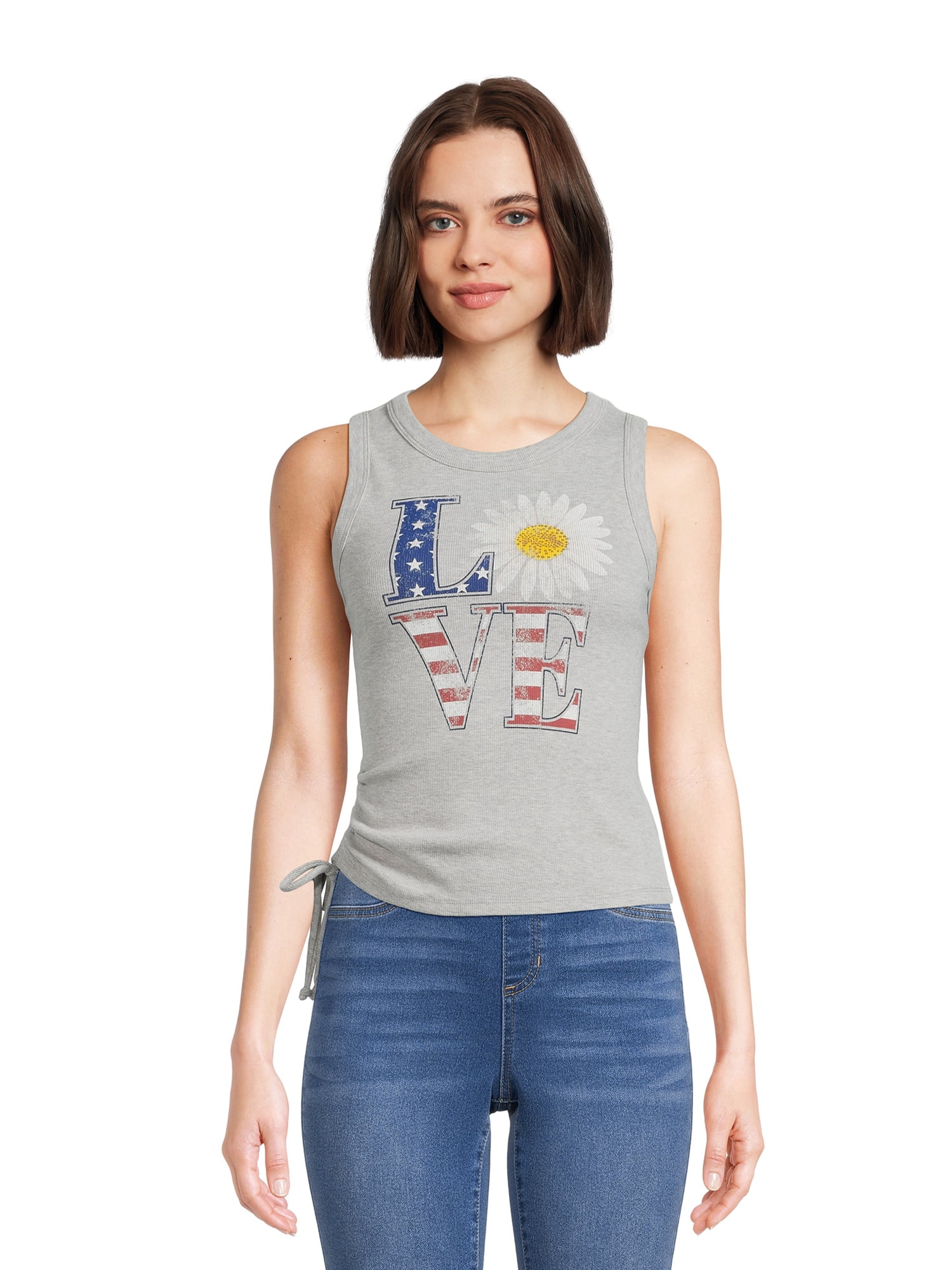 Self Esteem Juniors Graphic Tank Top with Ruched Sides