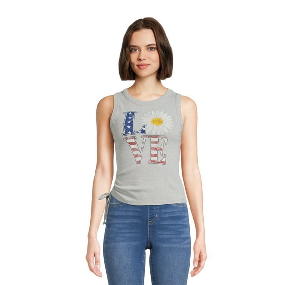 Self Esteem Juniors Graphic Tank Top with Ruched Sides