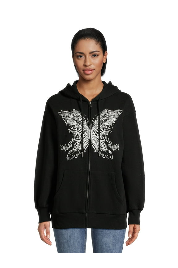 Juniors Graphic Zip Hoodie Sweatshirt, Sizes S-XL