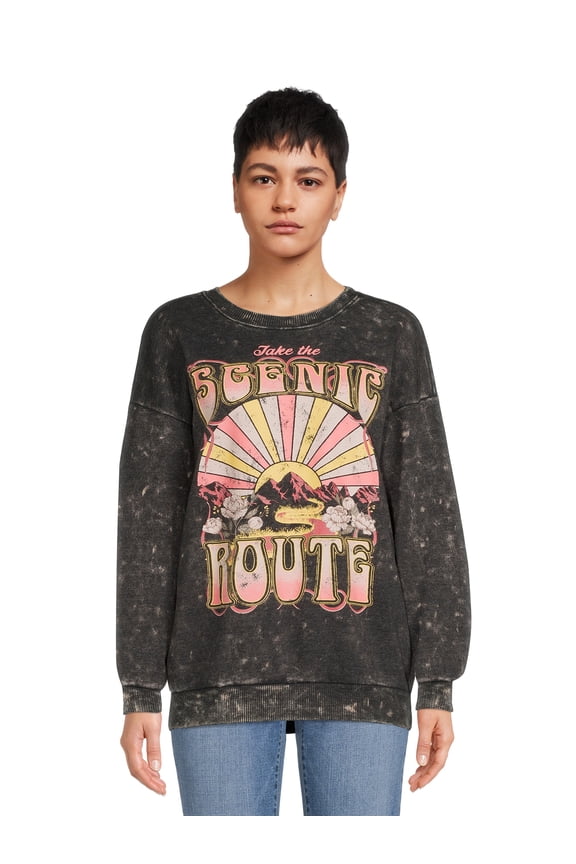 Juniors Mineral Wash Graphic Sweatshirt