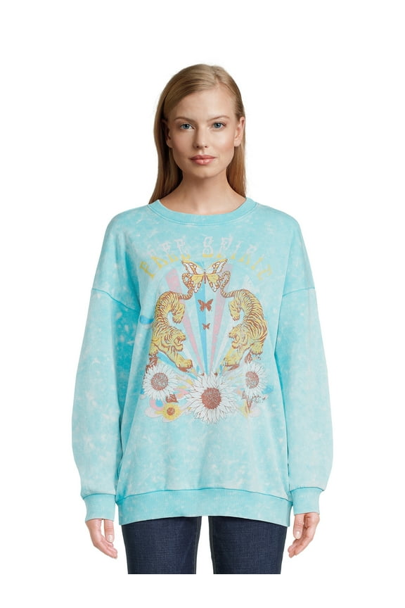 Juniors Mineral Wash Graphic Sweatshirt