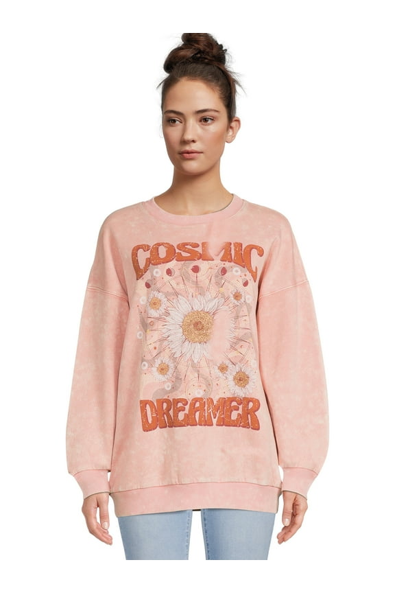 Juniors Mineral Wash Graphic Sweatshirt