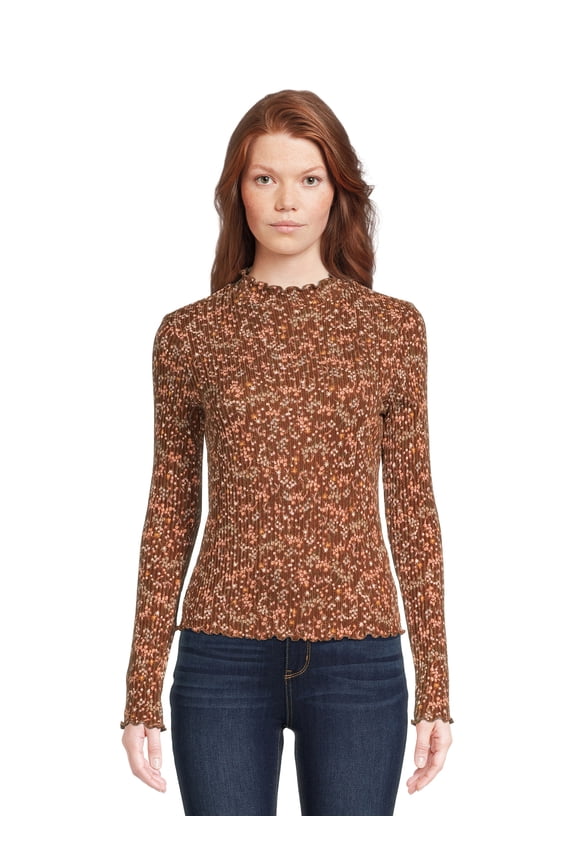 Juniors Mock Neck Ribbed Top