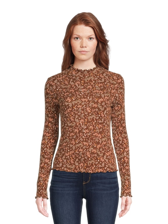 Juniors Mock Neck Ribbed Top