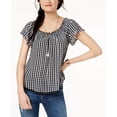 thumbnail image 1 of Self Esteem Juniors' Off-The-Shoulder Peasant Top Black Gingham XS, 1 of 1