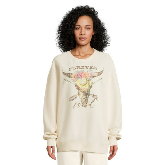 Self Esteem Juniors Oversized Washed Graphic Sweatshirt, Sizes XS-XL