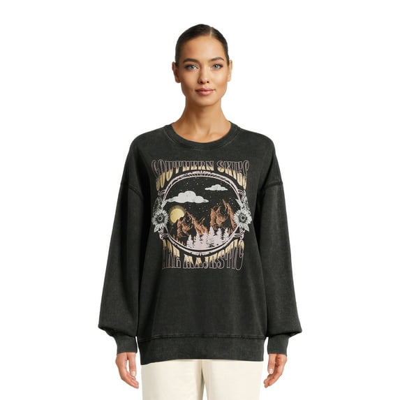 Self Esteem Juniors Oversized Washed Graphic Sweatshirt, Sizes XS-XL