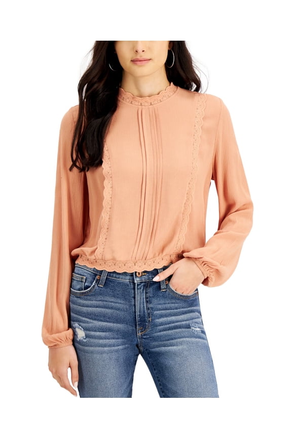 Juniors Pleated Lace-Trim Blouse