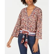 Self Esteem Juniors Printed Tie Front Top Macadamia S