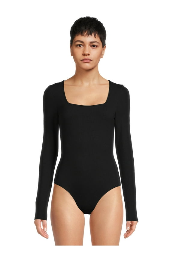Juniors Ribbed Square Neck Bodysuit