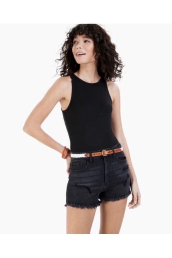 Juniors' Scoop Neckline Sleeveless Ribbed Spring Bodysuit Size M