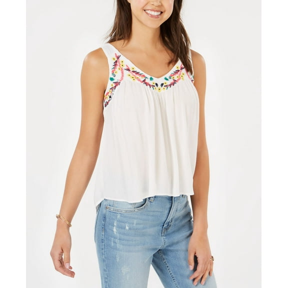 Self Esteem Juniors Sleeveless Embroidered Top Ivory XS