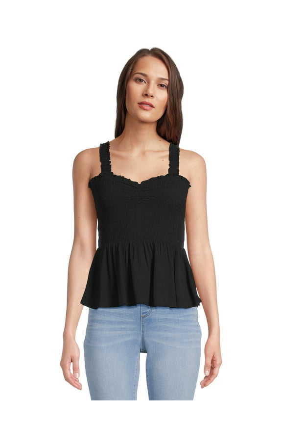 Juniors’ Smocked Peplum Tank Top, Sizes XS-XL