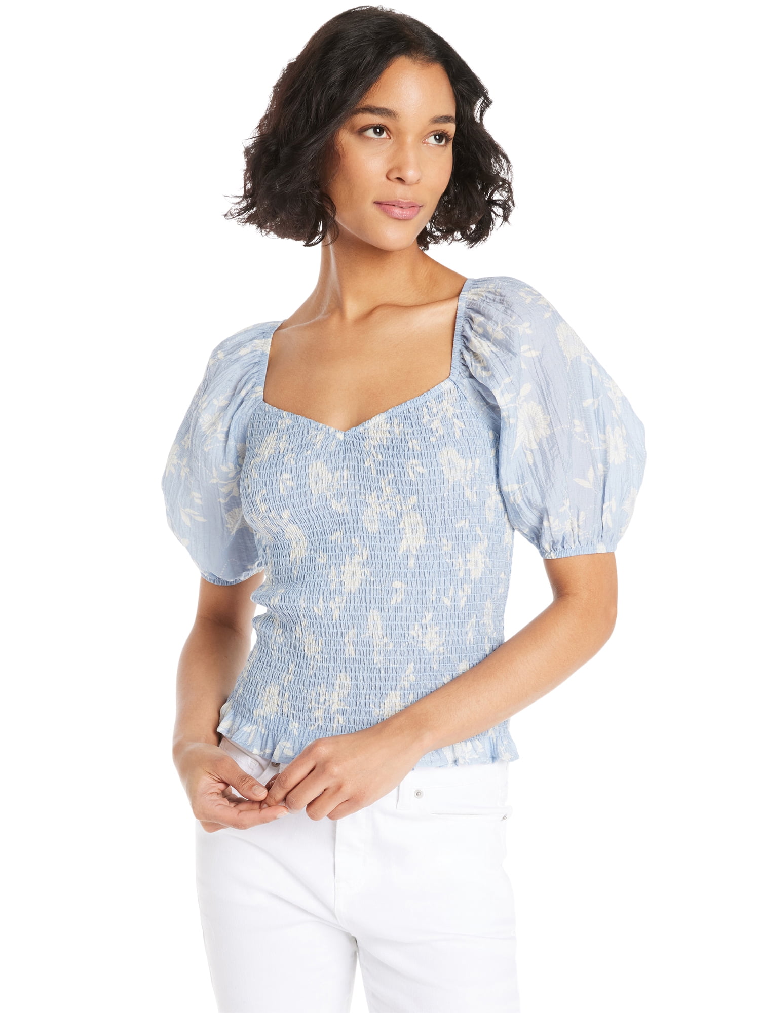 Self Esteem Juniors Smocked Top with Puff Sleeves, Sizes XS-XL