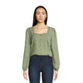 thumbnail image 1 of Self Esteem Juniors Square Neck Lace Trim Top with Long Sleeves, Sizes S-XL, 1 of 5