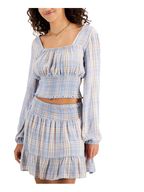 Juniors' Square-Neck Smocked Top Angel Falls L