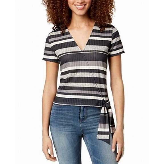 Self Esteem Juniors Striped Wrap Top Black Multi S