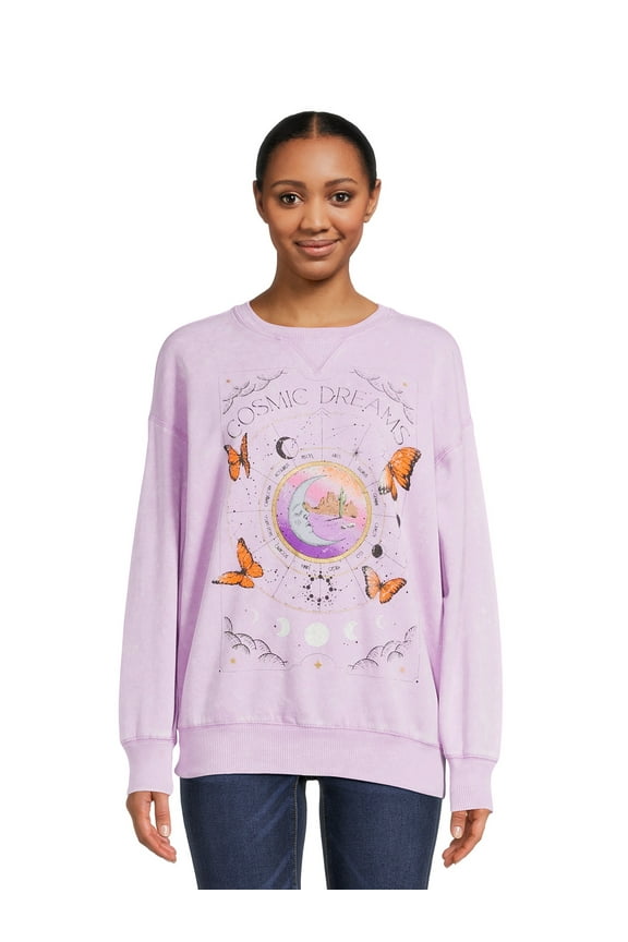 Juniors Washed Graphic Crewneck Sweatshirt, Sizes S-XL