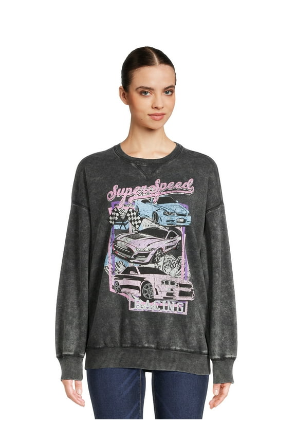 Juniors Washed Graphic Crewneck Sweatshirt, Sizes S-XL
