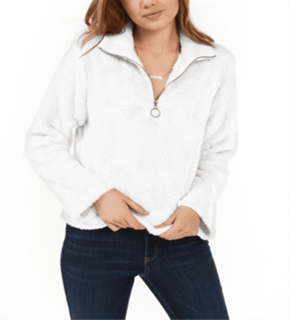 Self Esteem Women's Fleece Jackets WHITE White Fleece Pullover Size