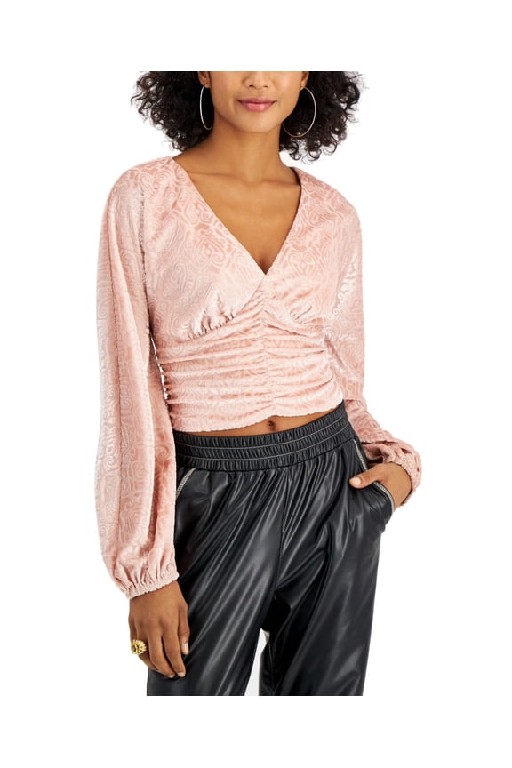 Womens Velvet Ruched Top, Blush, Small