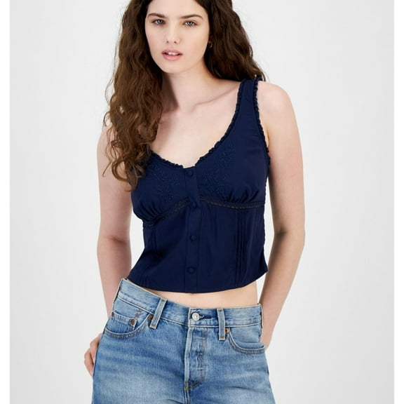 Self Esteem Womens Embroidered Tank Top, Blue, Juniors, Small