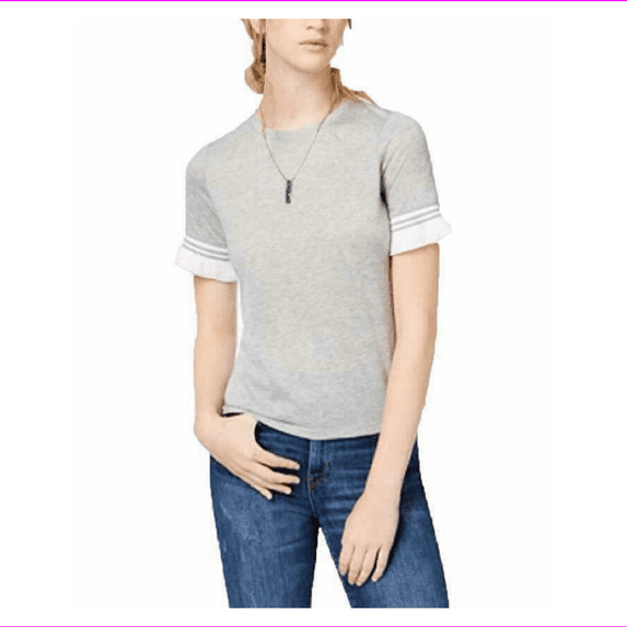 Self Esteem Womens Gray Contrast Stripe Ruffle-Sleeve T-Shirt Size XL