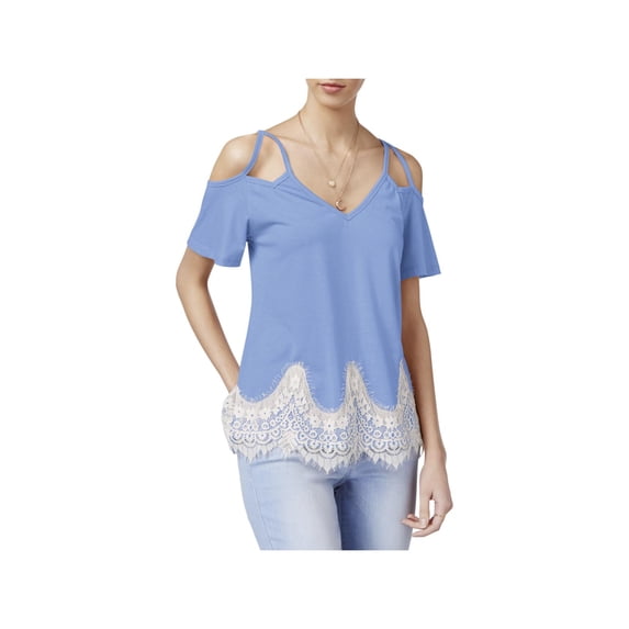 Self Esteem Womens Juniors Lace Trim Strappy Casual Top