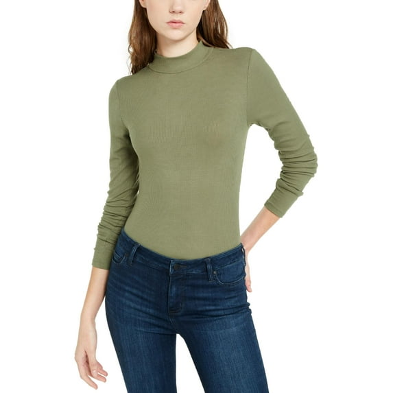 Self Esteem Womens Juniors Ribbed Long Sleeves Bodysuit Green S