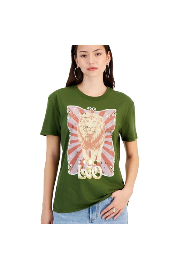 Womens Leo Graphic-Print Graphic T-Shirt, Green, Juniors, X-Small