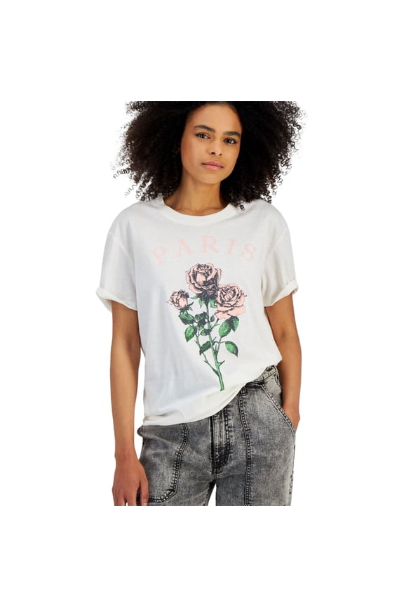 Womens Signature Graphic T-Shirt, Beige, Juniors, X-Large