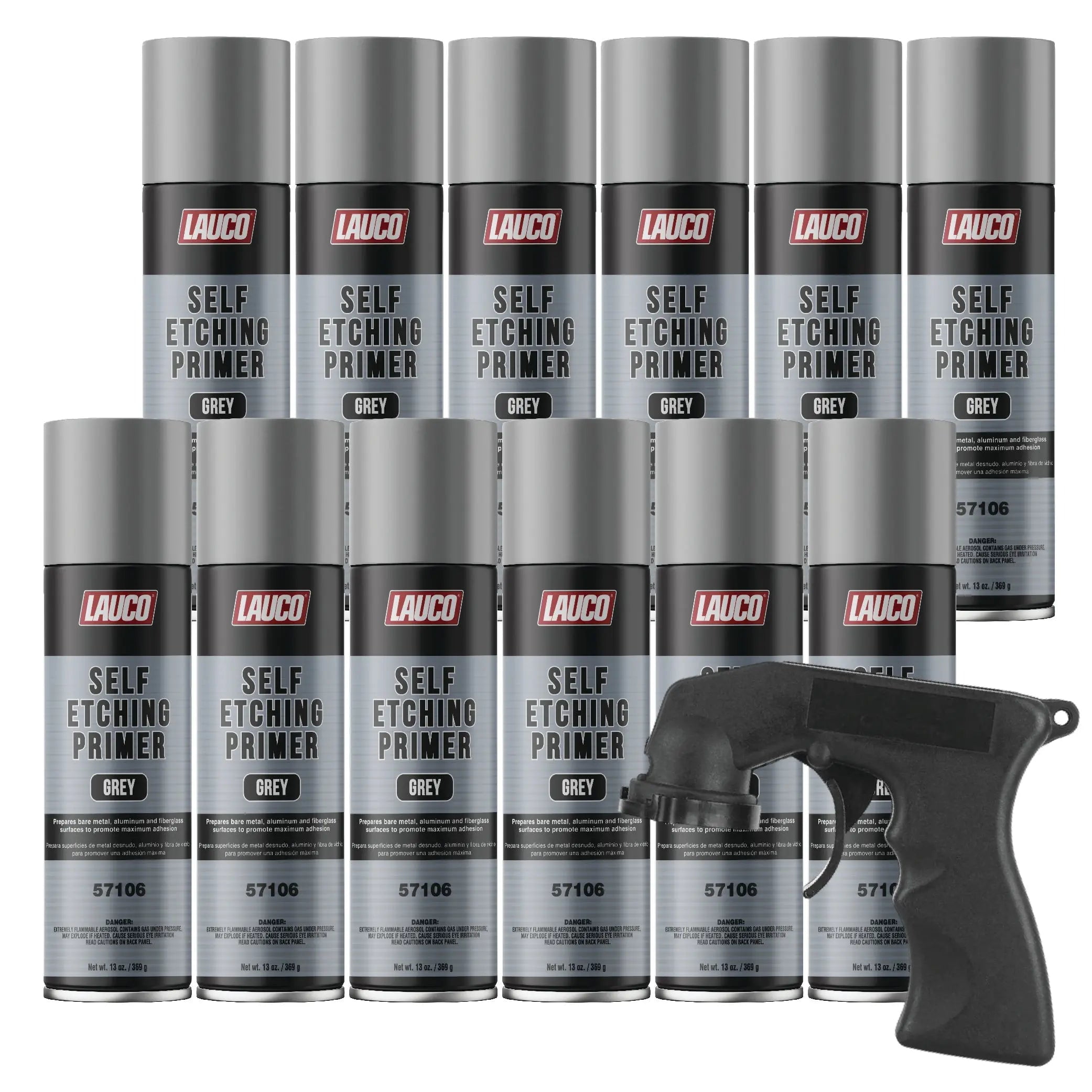 Self Etching Primer Aerosol Spray Can 13 oz - Automotive and Industrial Primer - 12 Pack With Gun