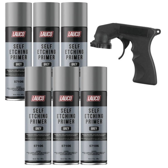 Self Etching Primer Aerosol Spray Can 13 oz Gray - Automotive and Industrial Primer - 6 Pack With Gun
