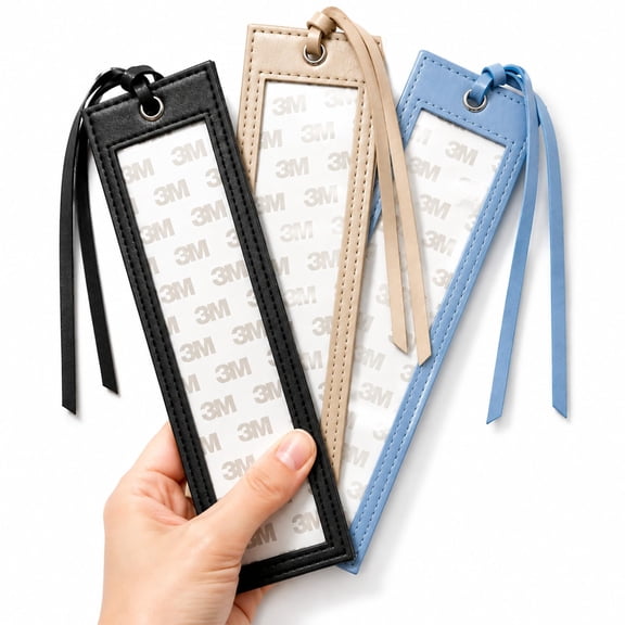 Self-Finishing Needlepoint Leather Bookmarks, PU Leather Needlepoints Bookmark Inserts with Double-Sided Adhesive, DIY Needlepoints Bookmark Fits 1.5" x 7" Design Area(3 Pack)