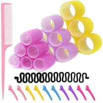 Self Grip Hair Rollers Set,18 Pcs 3 Size Hair Curlers,Hair Rollers for Long Medium and Short Hair,Hair Rollers with Colored Clips and Comb,Salon Hairdressing Curlers DIY Hair Roller