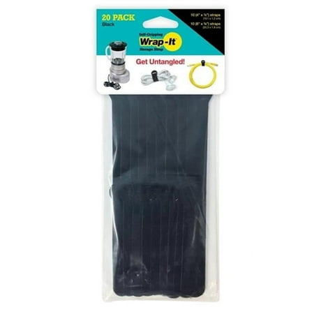 Wrap-It Storage - Self-Gripping Cable Ties (20-Pack) Reusable Hook and Loop Cord Organizer Cable Tie for Cord Management and Organization - Black