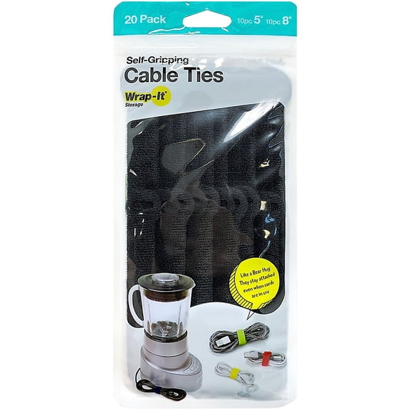 Self-Gripping Cable Ties - Assorted 20-Pack (5", 8")