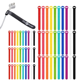 Wrap-It Storage Self-Gripping Reusable Cable Ties - 5" and 8" (60 Pack) - Reusable Hook and Loop Charging Cord Wraps for Cord Management - Multi-Color