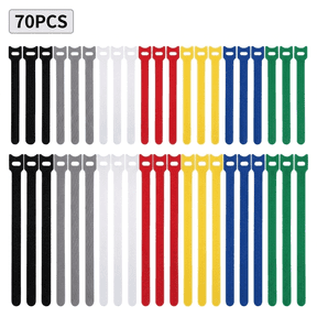 Zip Ties, 70 Pack Reusable Hook and Loop Cable Management Ties, 6 Inch and 8 Inch T-Type Nylon Wire Organizer, Self-Adhesive Cable Tie Buckle Straps for Electronics, Home, Office, PC Power Cord Organ