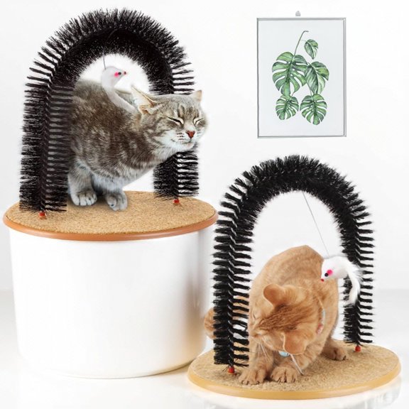 Self-Grooming Cat Arch Scratcher Interactive Cat Brush with Scratching Pad and Hanging Toy Ball