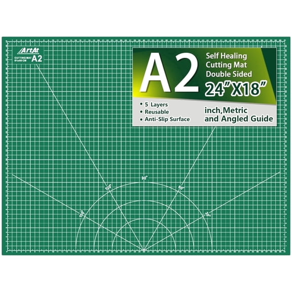 ArtAt Self Healing Cutting Mat 18" x 24", Double Sided 5-Layer Non Slip Green for Sewing Quilting Fabric Arts and Craft