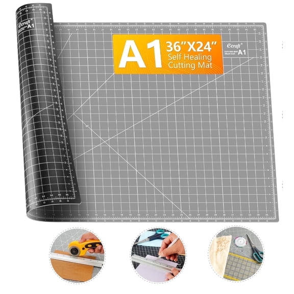 Self Healing Cutting Mat: 24"x36" Rotary Quilting Mat, 5 Ply, A1 Large Size, Ideal for Crafts, Sewing, Fabric, Scrapbooking, Double Sided Gray/Black