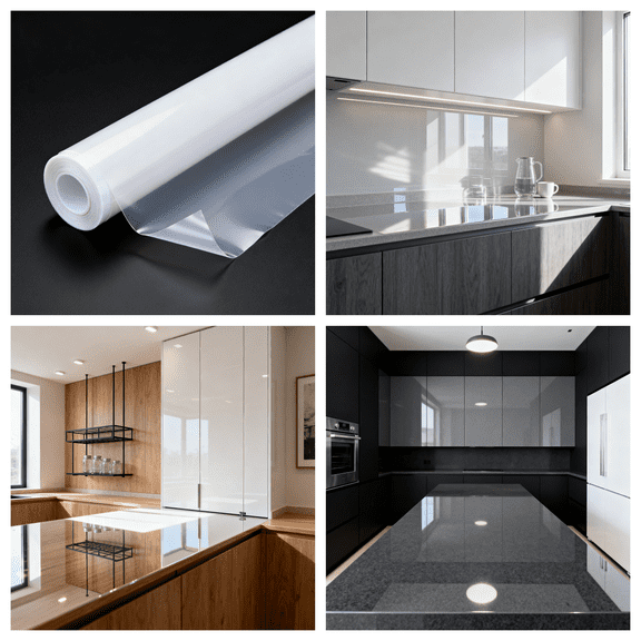 Self-Healing Glossy TPU PPF 7.5Mil Cabinet Film 1x5 4.8x5 FT - Waterproof Stain Resistant Peel & Stick for Countertop, Drawer Front, Easy Clean Kitchen Protection