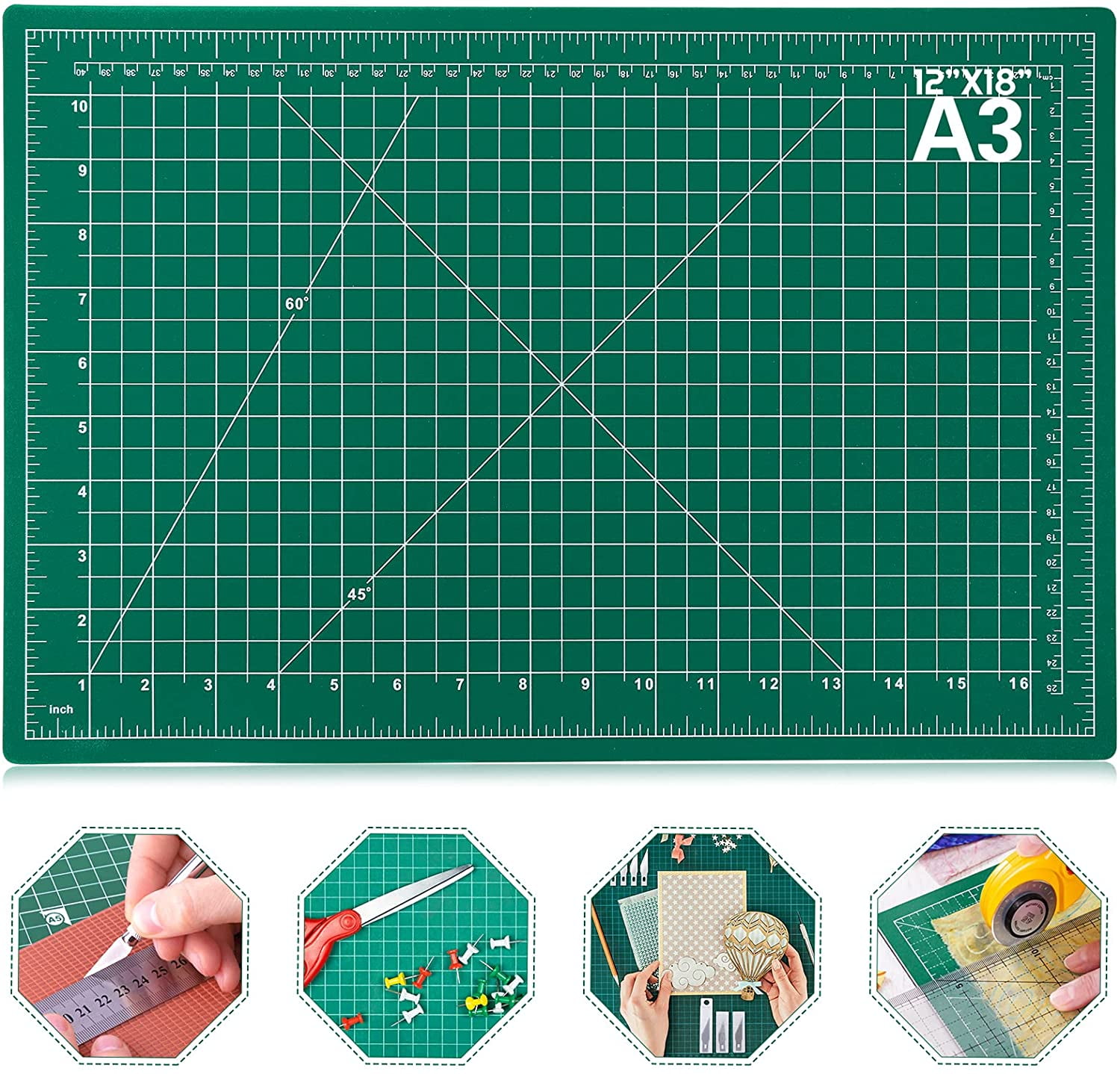 Self Healing Sewing Mat, 12inch x 18inch Rotary Cutting Mat Double Sided 5-Ply Craft Board for Crafts Hobby Fabric Precision Scrapbooking Project