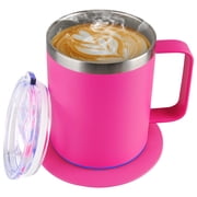 Self-Heating Coffee Mug,HopePow 12oz/300ML Coffee Mug with Self Fast Heating Controlled Coffee Cup Warmer Stainless Steel Self Heating Coffee Mug with Lid for Tea/Coffee,Office/Kitchen/Travel,Pink