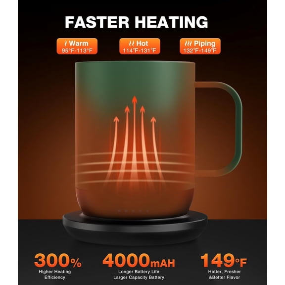 Self-Heating Coffee Mug T1-16oz - Touch & App Controlled Coffee Mug with 180+ Minutes Battery Life