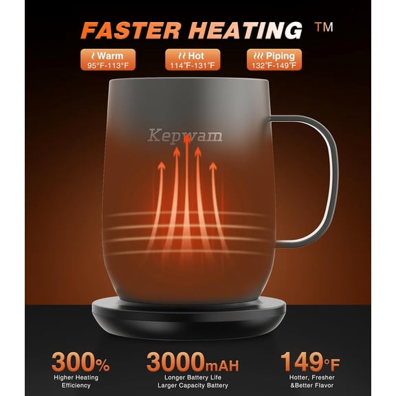 Self Heating Coffee Mug T2, 16oz Smart Heated Coffee Mug, 150 Min Battery Life - Hot up to 149 ℉ Temperature Control Coffee Mug Warmer, Gifts for Dad Mom (No APP)