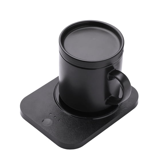 Self Heating Coffee Mug Warmer Set – 12oz Smart Charging Mug with Lid, Wireless Warm Gift for Desktop Home Office, Coffee Lovers Ideal，Black - One Size