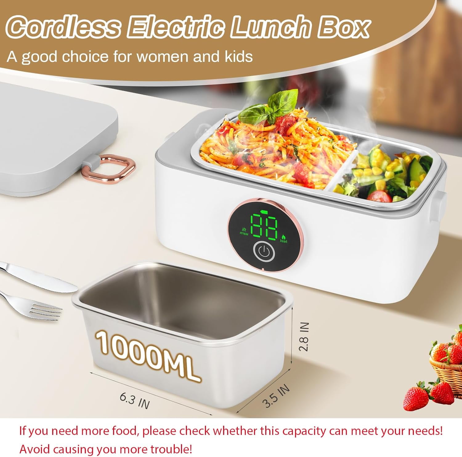 Heating Box Self Heating Lunch Box, 1L Battery Powered Lunch Box with Automatic ...